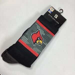 Strideline Louisville Cardinals Crew Socks Premium Regular Black Red Logo New